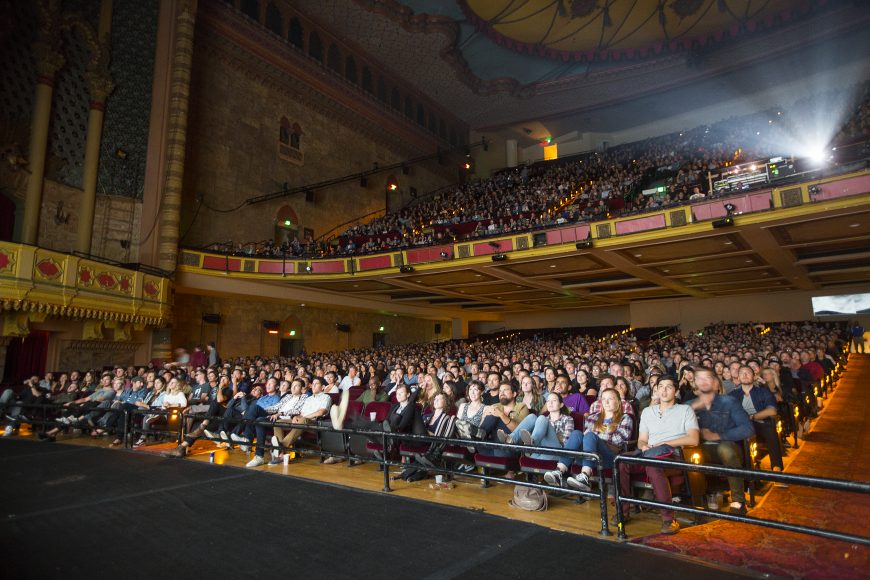 Fans watch the movie at the world premiere of The Fourth Phase, Travis Rice's follow-up to the award-winning Art Of Flight, screened at the Shrine Auditorium in Los Angeles, CA, USA on 8 September, 2016.