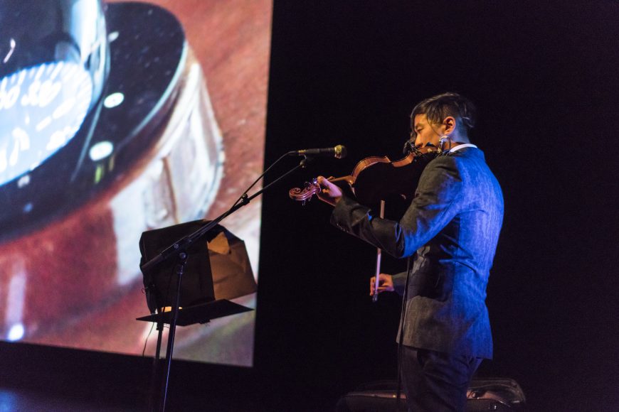 Kishi Bashi performs the score, live on stage during the film, at the world premiere of The Fourth Phase, Travis Rice's follow-up to the award-winning Art Of Flight, screened at the Shrine Auditorium in Los Angeles, CA, USA on 8 September, 2016.